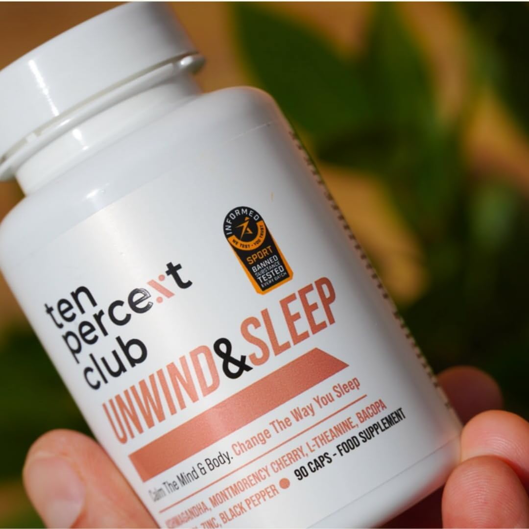 The Ten Percent Club - Unwind & Sleep | Mushroom Complex Capsules | Sleep & Stress Relief Supplement with Ashwagandha, L-Theanine, Bacopa Monnieri, Zinc | Natural Sleeping Aid | 90 Capsules