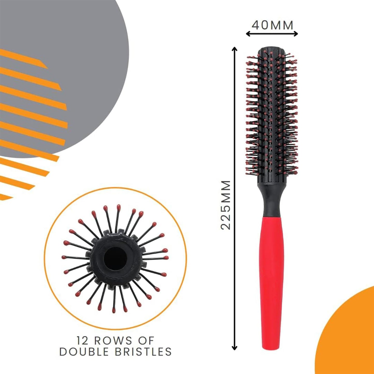 Generic Professional Quiff Roller Round Hair Brush with Red Rubber Grip Handle Slick Back Hair Brush, Curly Hair Brush Ideal round hair brush for men and Barbers