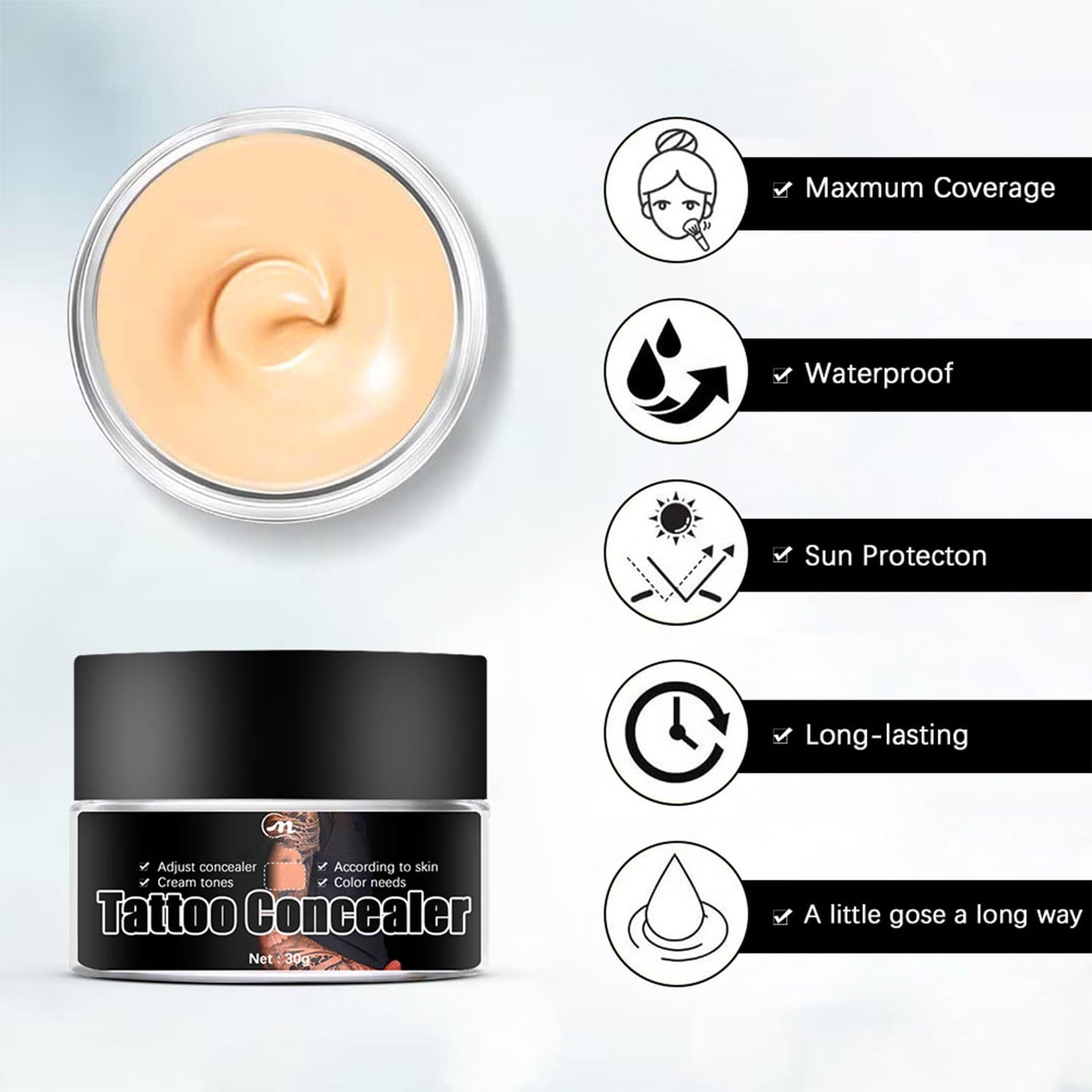 SHEBEEDO Tattoo Cover Up, Scar Concealer, Concealer, Professional Waterproof Concealer, Scar Concealer for Men and Women, Spot Covering Birthmark Tattoo Concealer for Scars, Dark Spots and Vitiligo (2pcs)