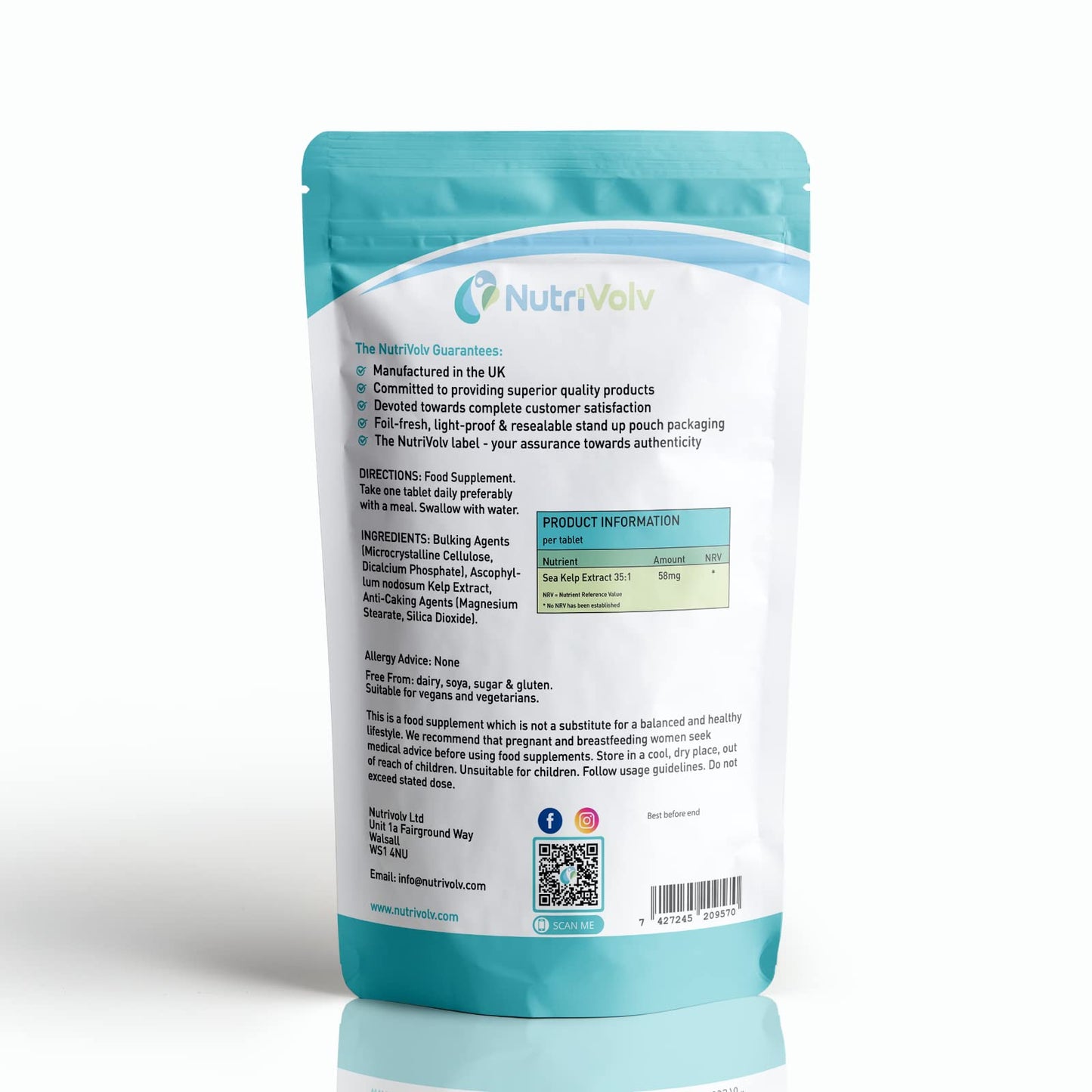 Nutrivolv Sea Kelp 2000mg Iodine Supplement - 60 Tablets - Source of Iodine Thyroid Improves Hair Growth, Skin & Immune System