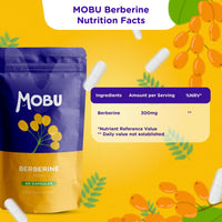 MOBU - Berberine 300mg Capsules | Support Cholesterol, Gut Health Booster | Formulated in The UK, Vegan, Weight Management Aid for Men & Women | PCOS Relief, Gluten Free - 60 Capsules
