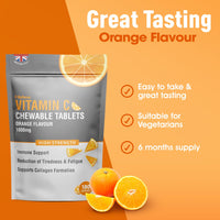 C.Defence Vitamin C Chewable 180 Orange Tablets 1000mg, Supports Immune Health and Helps Fight Colds - Helps Reduce Tiredness and Fatigue