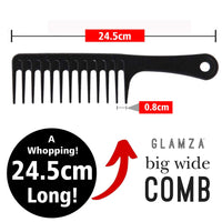 Glamza Wide Tooth Comb GLAMZA Jumbo Wide Detangling Comb - Perfect Afro Comb for Long, Wet or Curly Hair - HUGE 24.5cm Long (Black)