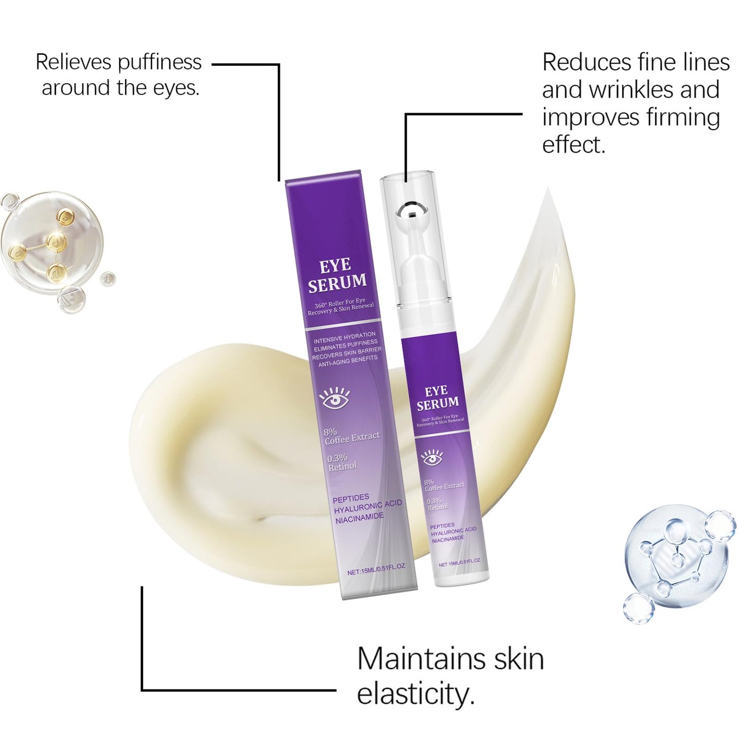 MEITREND Eye Serum for Dark Circles and Puffiness with 8% Caffeine,Retinol Eye Cream with Eye Roller,Anti Wrinkle Eye Moisturiser,Reduce Eye Bag & Fine Lines,Men Eye Cream,Caffeine Firming Eye Cream-For Dry