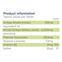 healthspan Healthspan Ginkgo Biloba 6,000mg | High Strength | 180 Tablets | Iodine | Vitamin B5 | Flavone Glycosides | Vegan