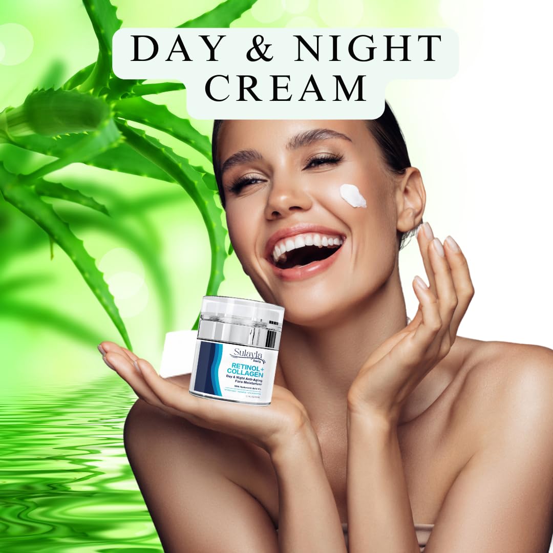 Sulayla Beauty Retinol+ Collagen Day & Night Anti-Aging Face Moisturizing Cream with 5% Hyaluronic Acid & Vitamin E | The Best Anti Aging Cream to Reduce Wrinkles & Age Spots for Women