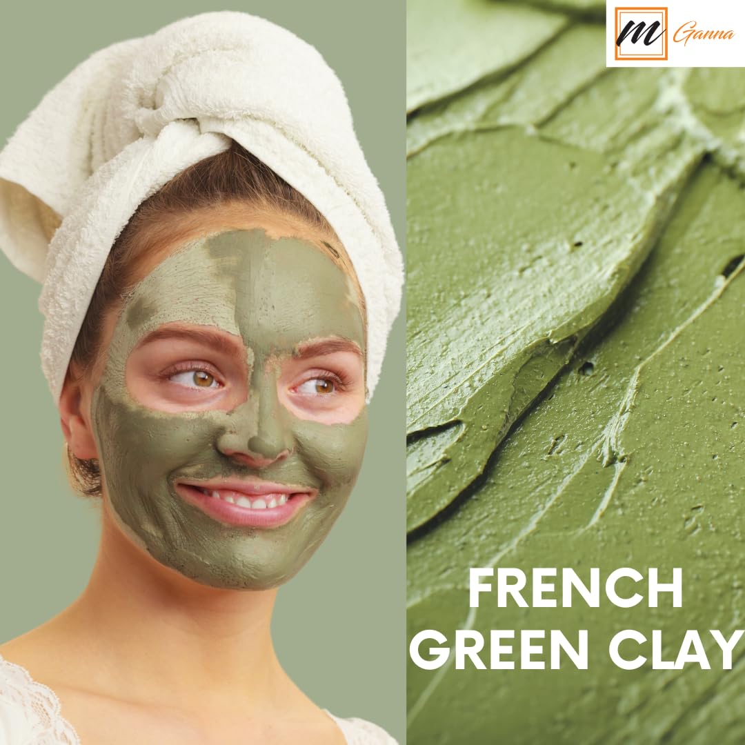mGanna French Green Clay Powder 0.5 LBS | Illite Montmorillonite Clay for Facial Masks, Creams, Soft Peels and Scrubs, and Soap Making
