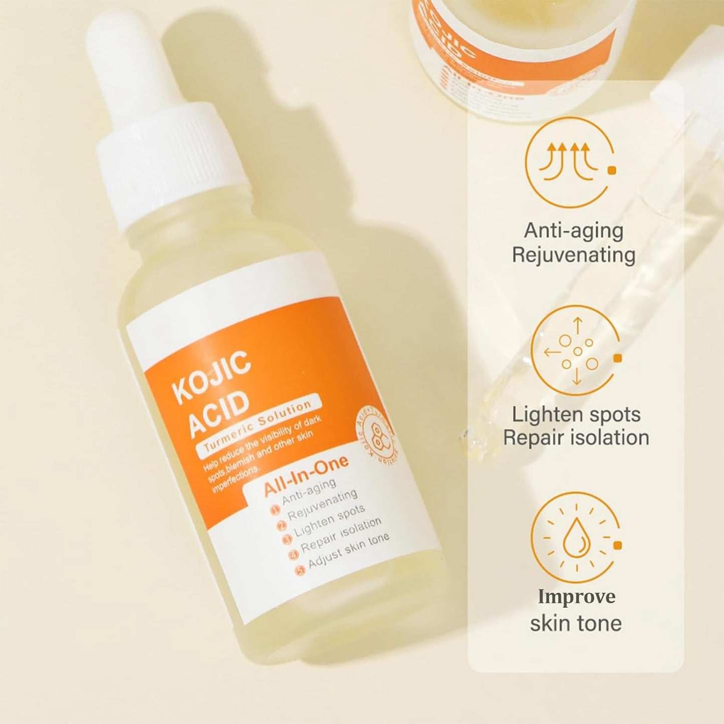 YUYUE-YY Kojic Acid Turmeric Oil Serum Face, Turmeric Oil Face Serum Enriched with Turmeric, Aloe Vera, Seaweed and Goji Berry Extracts to Illuminate Skin Tone, Anti-Aging, Skincare for Man & Women