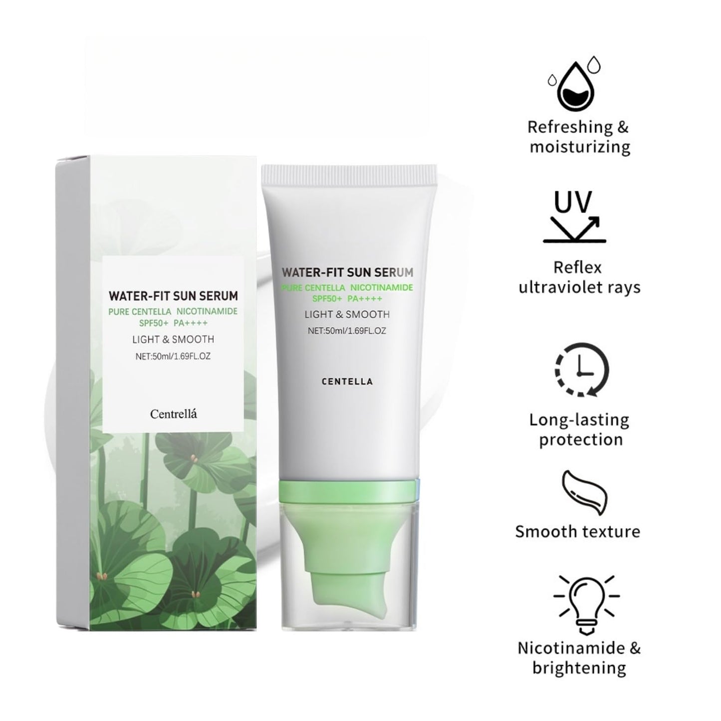 Xunzhi Centella Sunscreen SPF 50+PA++++,Centella Sunscreen,Soothing Sun Cream SPF 50+,SPF50 C/entella Face S/unscreen,Water Resistant Sun Serum,Korean Sunscreens,SP 50 Face Moisturiser,Hydrating Sun Lotion