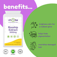 vh1be Rosehip Extract Supplements, 5000mg, 120 Capsules, 4 Months' Supply, with Rosacanina and Vitamin C, Supports Bones, Cartilage and Collagen Formation, Non-GMO, Gluten-Free, UK Made to GMP Standards