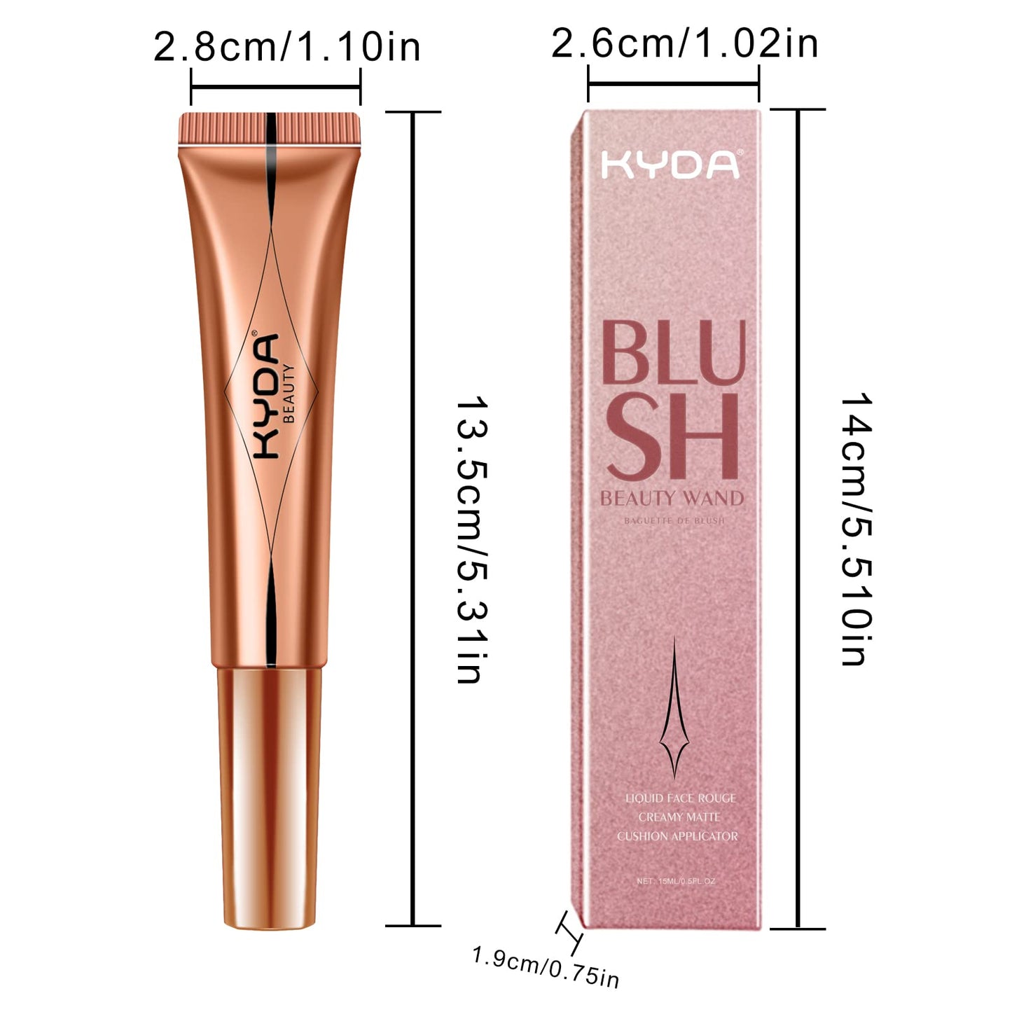 KYDA Blush Beauty Wand, Liquid Face Touch Rouge with Cushion Applicator, Long Lasting Natural Shimmer Silky&Smooth Cream Glowing Blush Makeup, 0.6 fl.oz (#8)