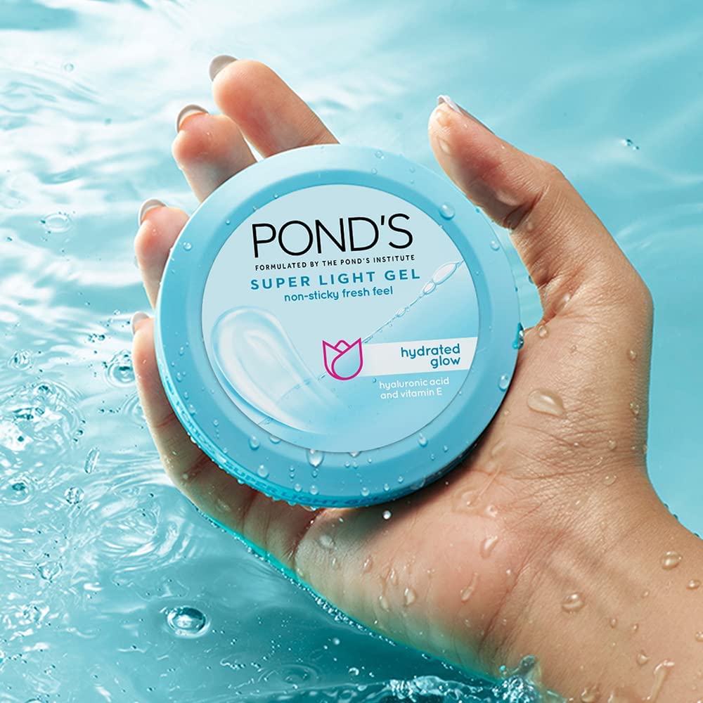 Loman PONDS Super Light Gel Oil Free Face Moisturizer 49 g, With Hyaluronic Acid & Vitamin E for Fresh Glowing Skin & 24 hr Hydration - Daily Use