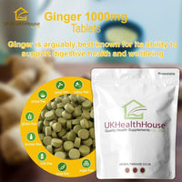 UKHealthHouse Ginger Root 1000mg Extract Tablets - Providing Gingerols & Shogaols UK Vegan High Potency Popular Ginger Supplement for Digestive Health (180 tabs)