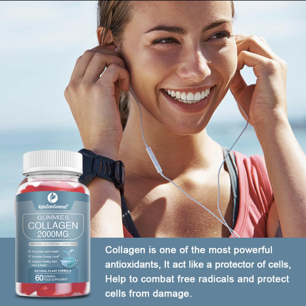 AlphaStateSciences Advanced Collagen Gummies 2000mg - Promote Skin Elasticity, Hair Growth, and Joint Health - Delicious Berry Flavoured Gummy Vitamins for Youthful Radiance