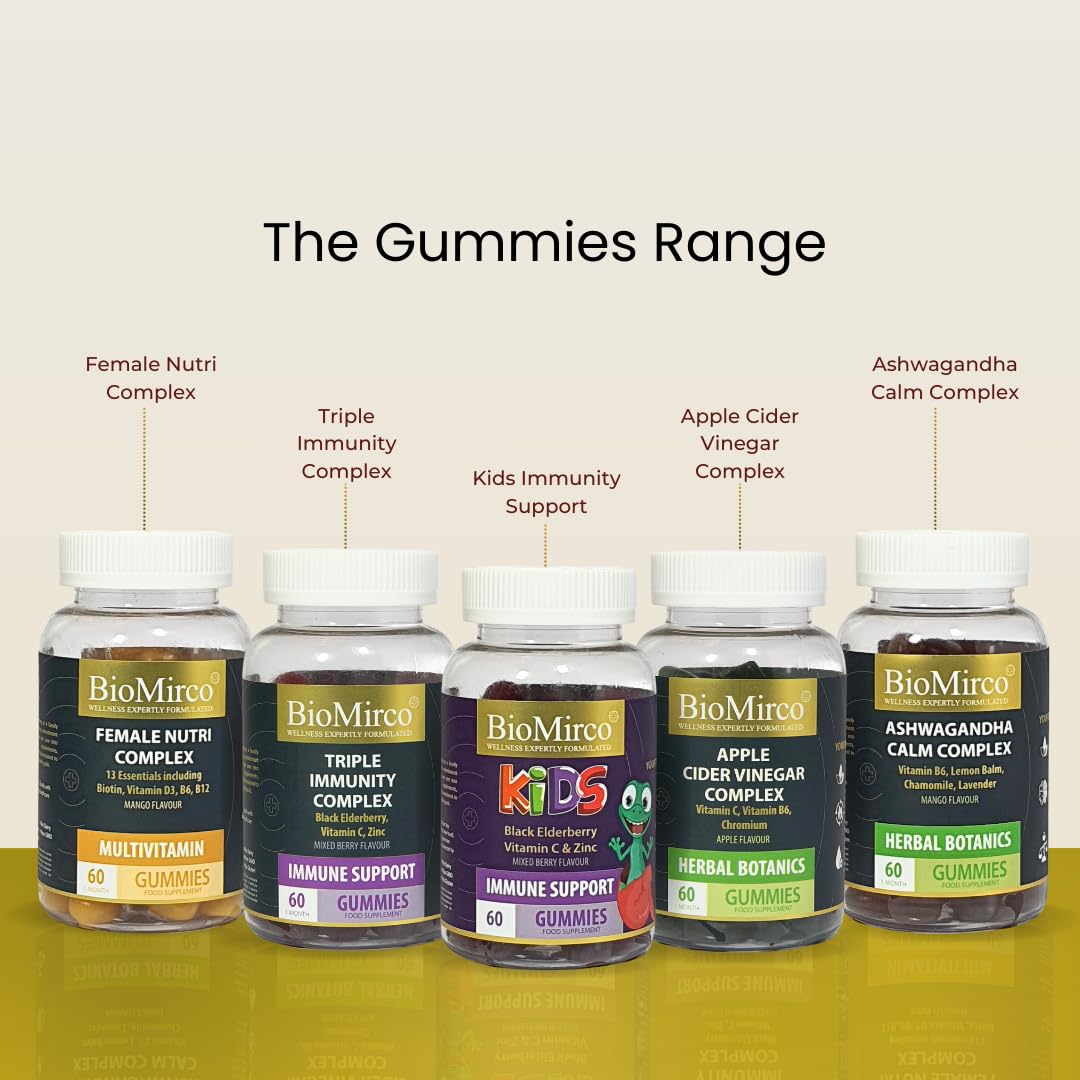 Bio Mirco Kids Triple Immunity Complex, Immune Boosting Gummies for Kids, Vitamin C, Zinc and Elderberry, 60 Gummies – 2 Month Supply, Elderberry Flavour, Great Tasting,Support Immunity and Overall Wellness
