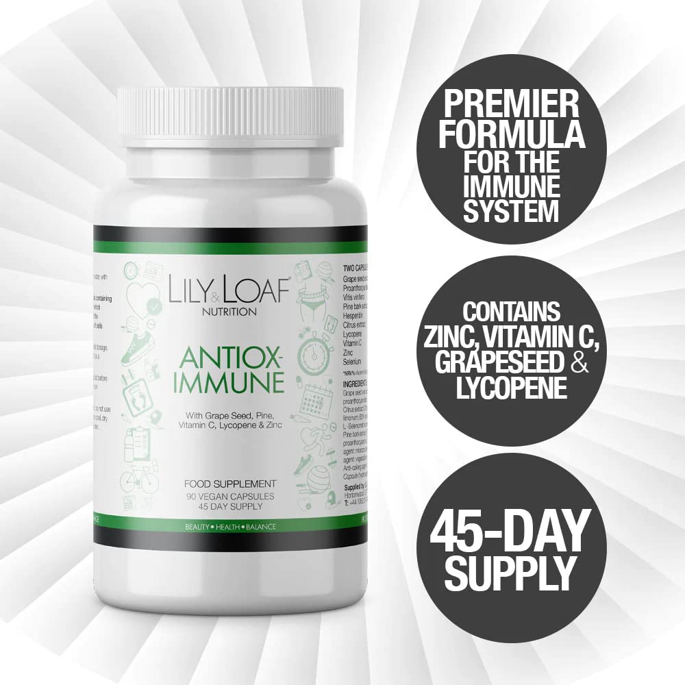 LILY & LOAF Antiox-Immune | Grapeseed, Zinc, Vitamin C, Lycopene | 90 Vegan Capsules | 45-Day Supply