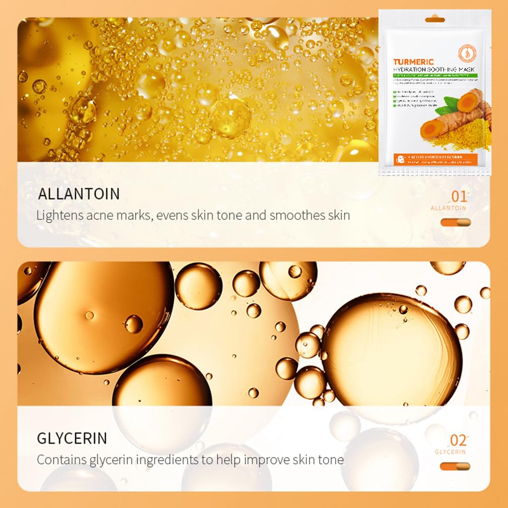 YUYUE-YY 5 Pcs Face Mask Set Turmeric Face Mask, Sheet Mask Skincare for Acne, Dark Spots and Wrinkles, Skincare for Cleanse Face, Shrink Pores and Nourish Skin Even Skin Tone Skin Oil Balance
