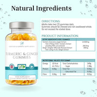 Forever & Always Supplements Turmeric Gummies & Ginger - 120 x Orange Flavoured High Strength 13500mg of Turmeric Curcumin Per Serving, 2 Months Supply Daily Gummy for Adults & Suitable for Vegans