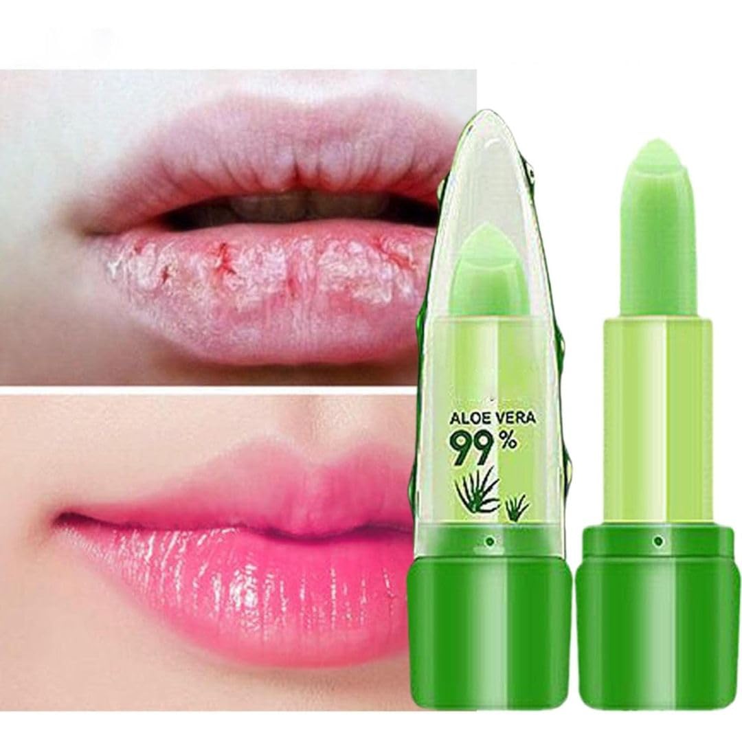 Generic Aloe Vera Lipstick, Aloe Vera Lip Balm, Moisturizing Crystal Jelly Lipsticks, Organic Color Change Lipstick, Long Lasting Nutritious Lip Balm, Magic Temperature Lip Gloss for All Ages (3)
