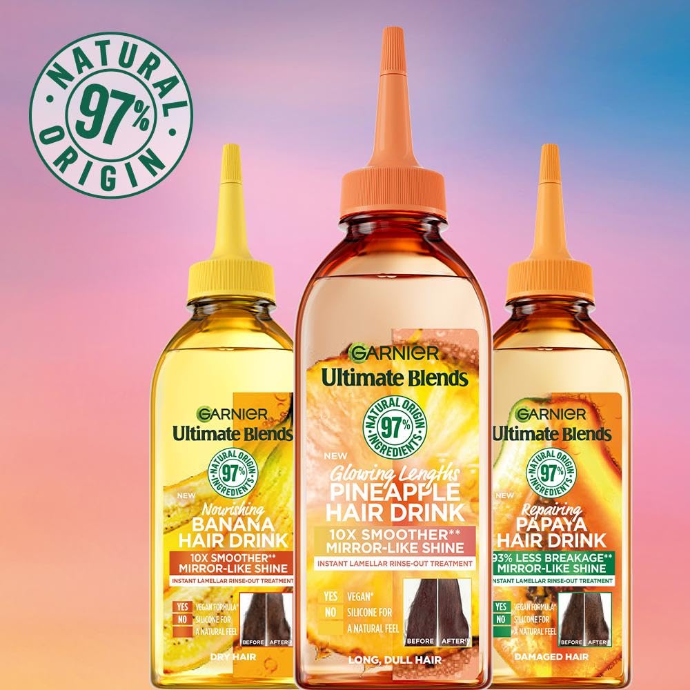 Garnier Instant Lamellar Water, Rinse-Out, Liquid Conditioner, For Long Dull Hair, Ultimate Blends Glowing Lengths Pineapple, Hair Drink, 200ml