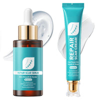 ewku Scar Removal Set with Repair Scar Cream & Serum, Stretch Mark Removal Cream for Old and New Marks, Acne Scar Treatment for Body, Trauma Scars, Scald, Hyperpigmentation & All Types of Scars