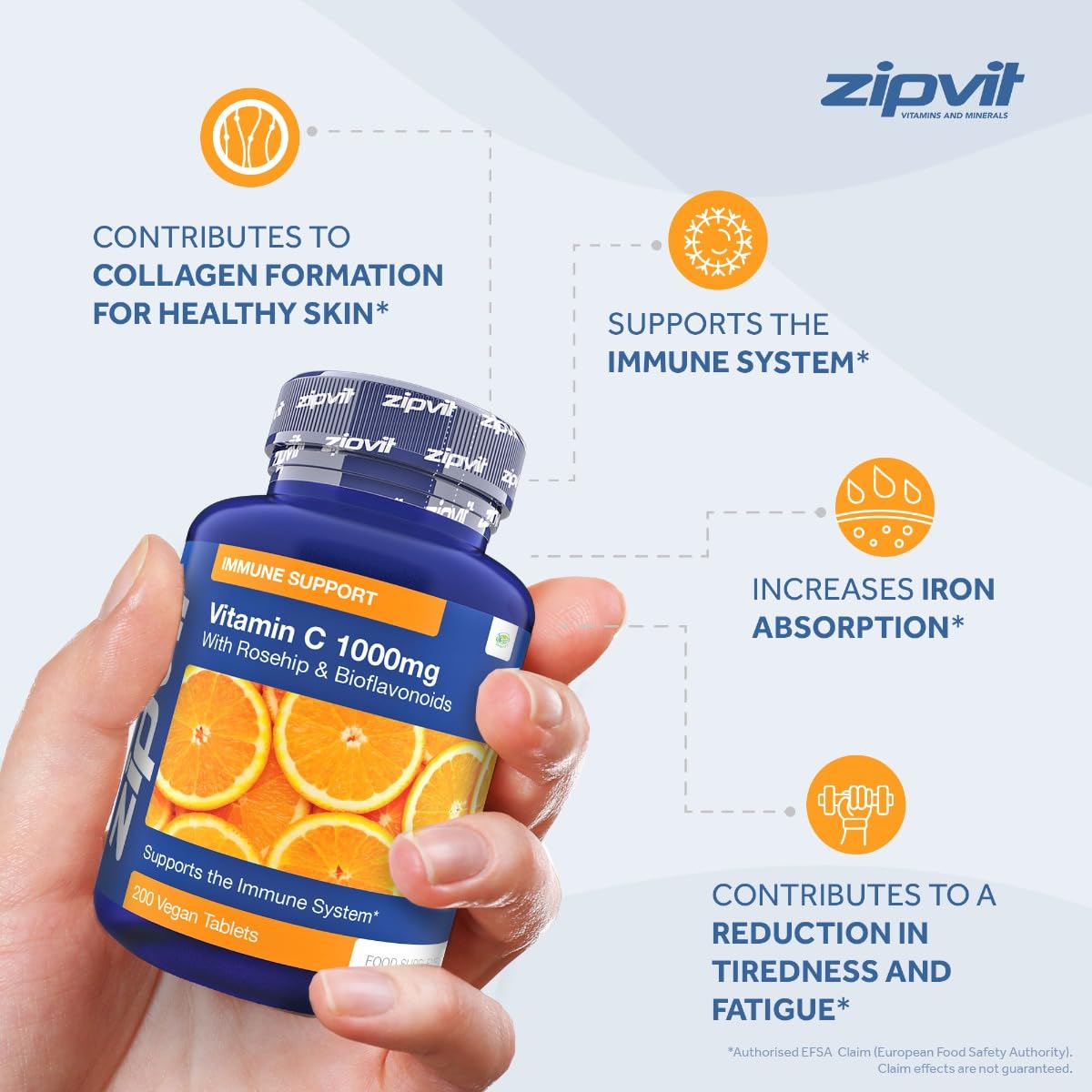 Vitamin C 1000mg with Bioflavonoids, 200 Vegan Tablets. Supports The Immune System. Contributes to a Reduction in Tiredness and Fatigue.