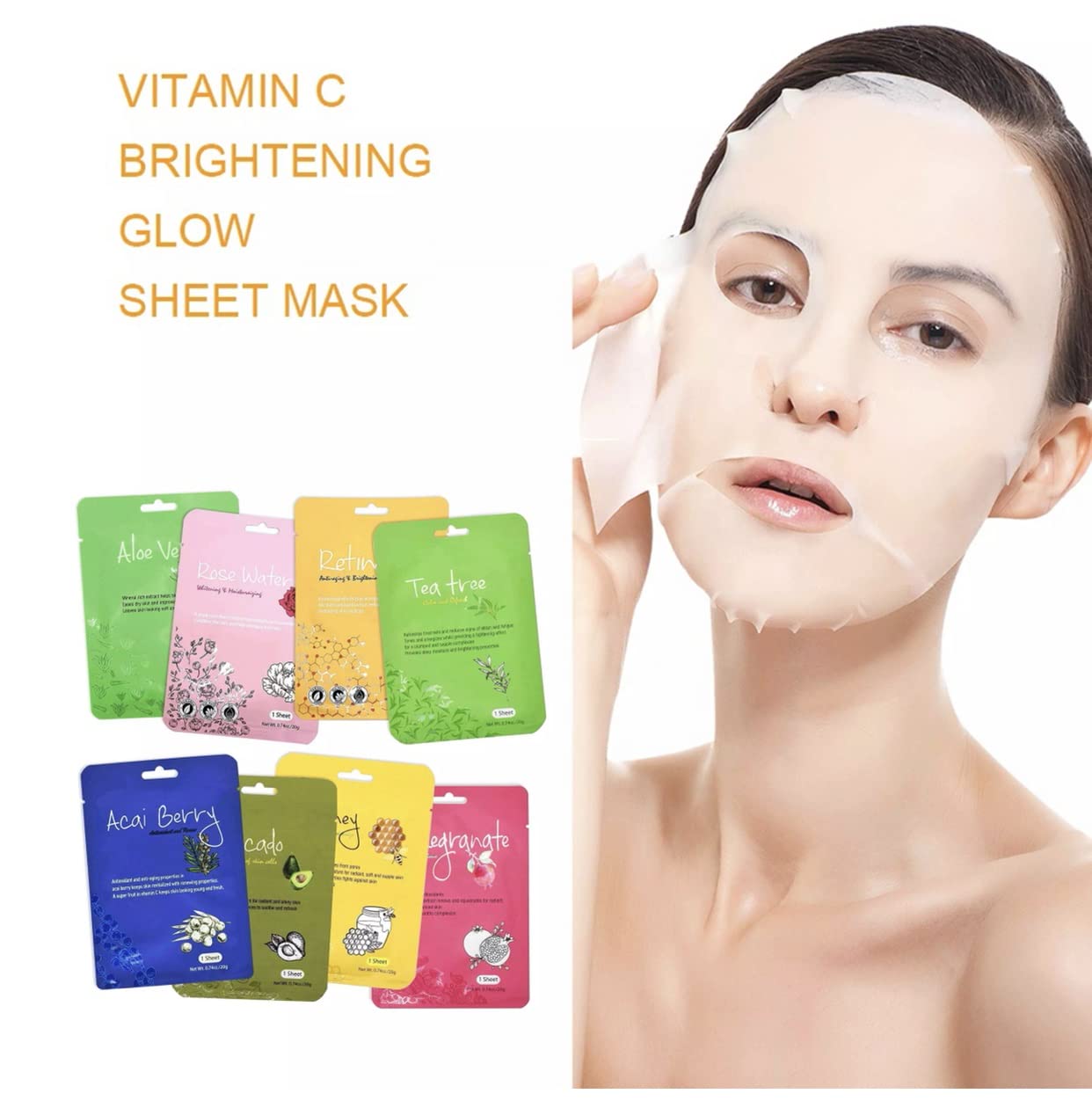 Generic Organic Face Mask,Facial Face Mask,Face Masks Skincare,Collagen Firming Facial Sheet,Face Mask Beauty,Hydrating & Nourishing Masks,Premium Skin Repair Masks For All Skin Types.Mix of 8