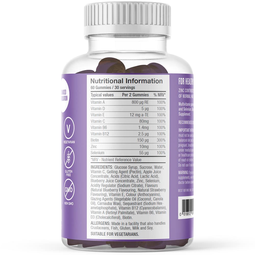 Free Soul Biotin Hair Supplement – Hair, Skin, & Nails Gummies – Delicious Chewable Hair Skin and Nails Vitamins – Biotin Enhanced with Vitamins B6, B12, Zinc, Selenium, E, A, C & D – 60 Gummies