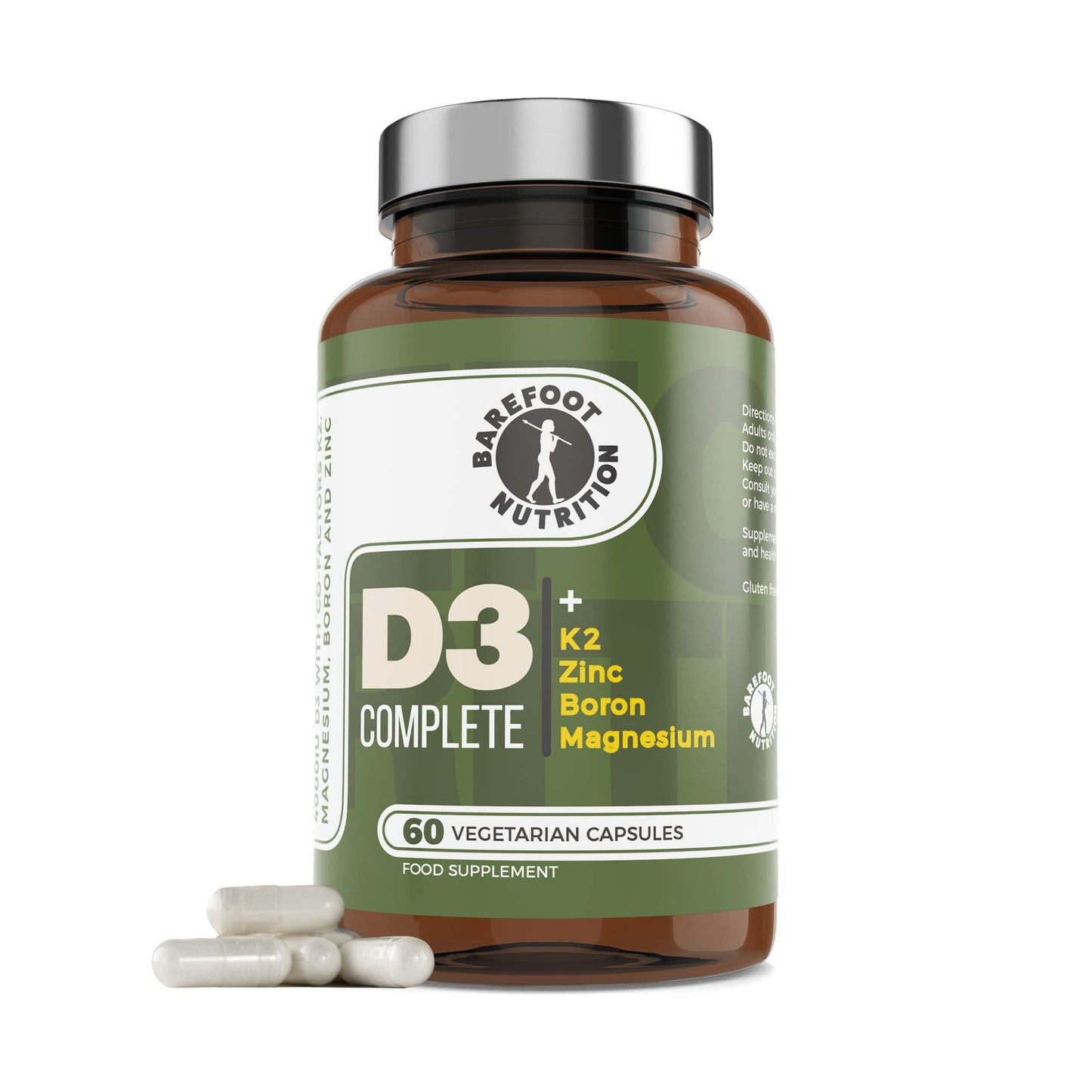Barefoot Nutrition - Vitamin D3 Complete 4000 IU, With Vitamin K2 MK-7, Magnesium, Boron & Zinc Supplement, High Strength Formula for Bone and Normal Health Function, 60 Capsules