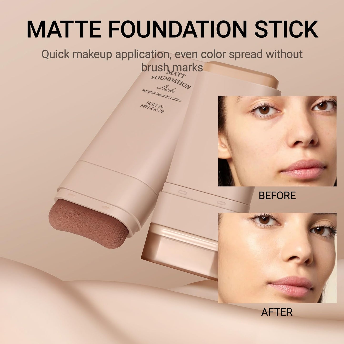 Beauthink Multi-Use Full Coverage Concealer Stick with Built-In Brush - Natural Matte Texture, Skin Tint Foundation for Mature Skin