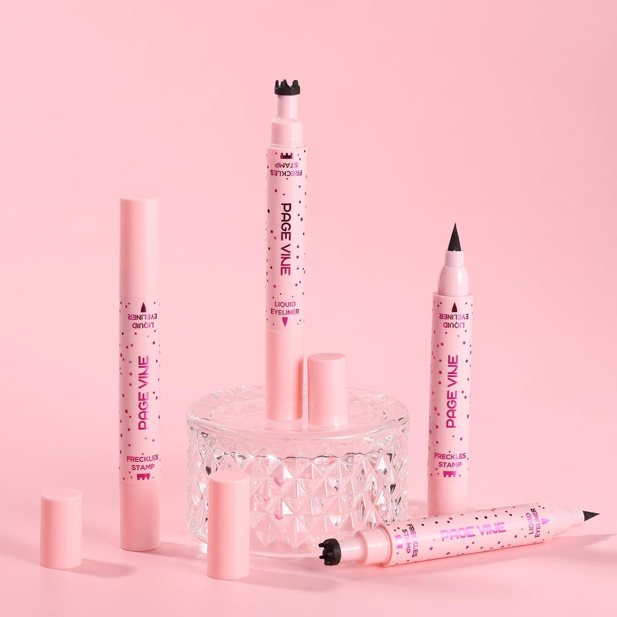 Prreal Eyeliner Freckle Pen,2 in 1 Medium Freckle Stamp and Black Liquid Eyeliner,Waterproof,Quick Dry,Natural Lifelike Freckles Makeup,Magic Fake Freckles Pen, 02