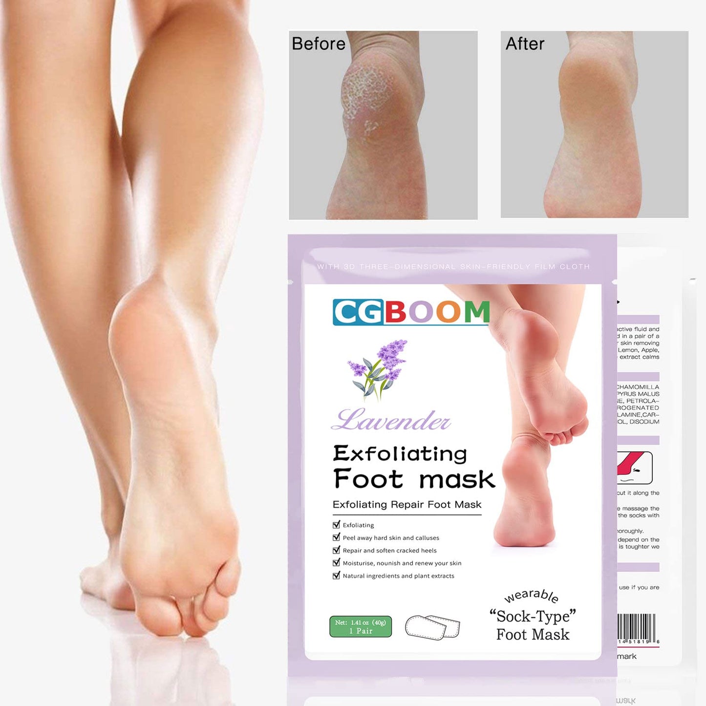 3 Pack Foot Peel Mask,Exfoliating Foot Socks Calluses Remover Dead Skin, Aloe Moisturizing Feet Peeling Mask for Dry Skin,Cracked Heels,Foot SPA Socks for Women and Men
