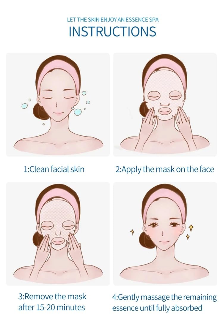 MOOYAM 8-pack Korean Skin Care Face Beauty Mask Sheet - Jojoba Oil, Green Tea, Vitamin C, Hyaluronic Acid, Shea Butter, Moisturising, Anti-Wrinkle, Brightening, Firming, Nourishing, Lightening 25ml/pc