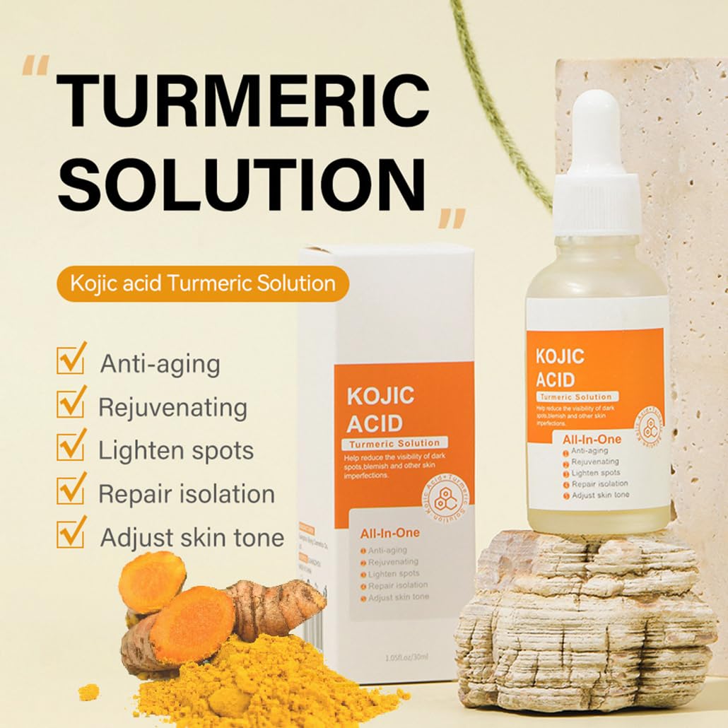 YUYUE-YY Kojic Acid Turmeric Oil Serum Face, Turmeric Oil Face Serum Enriched with Turmeric, Aloe Vera, Seaweed and Goji Berry Extracts to Illuminate Skin Tone, Anti-Aging, Skincare for Man & Women