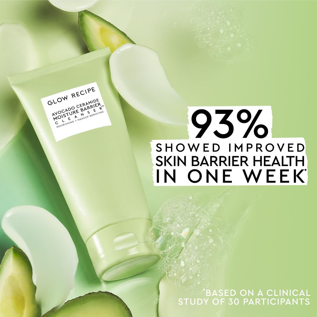 Glow Recipe Avocado Ceramide Moisture Barrier Face Cleanser - Hydrating Facial Cleanser for Dry Skin - Daily Makeup Remover & Gentle Face Wash w/Avocado Oil for Skin Barrier Repair (150ml)