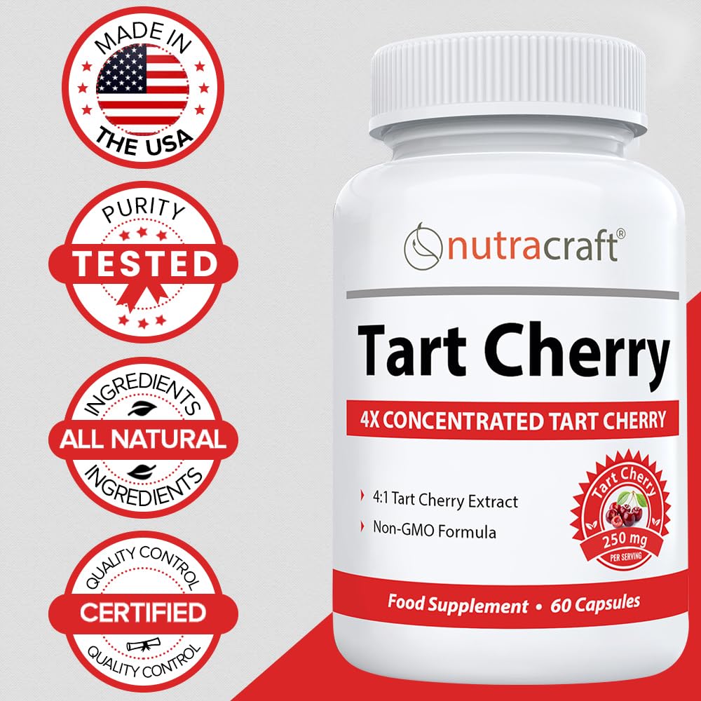Nutracraft #1 Tart Cherry Extract | 2000mg 4:1 Concentrated Tart Cherry | Uric Acid Cleanse & Sleep Support | No Fillers or Additives | 1 Month Supply (Non-GMO)