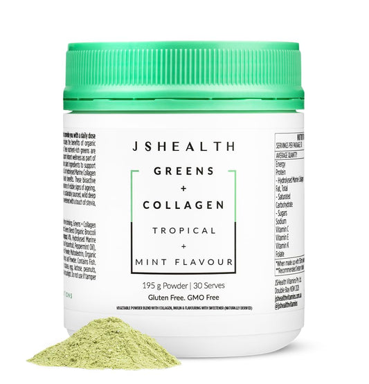 JSHealth Super Greens Powder - Greens & Collagen Powder - Superfood Powder with Marine Collagen Peptides, Vitamins & Veggies, 30 Servings