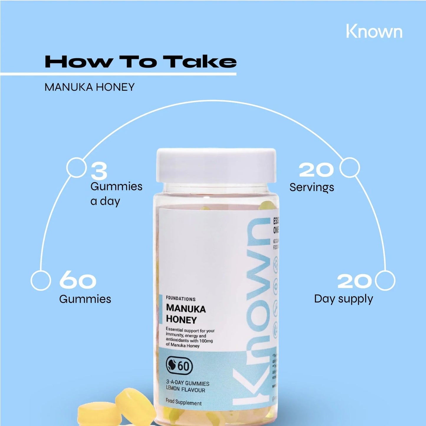 Manuka Honey Vitamin Gummies by Known Nutrition | Fight Illness, Tackle Tiredness and Boost Your Immunity | Suitable for Vegans (2 Pack)