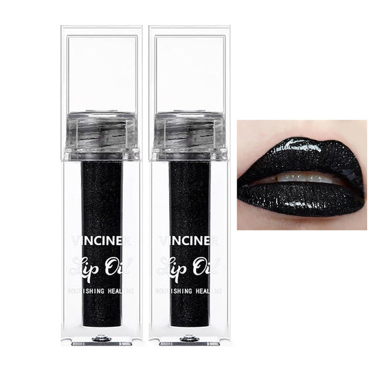 Skynest Black Glitter Lip Gloss, Diamond Shimmer Lipstick, Metallic Matte Lipstick High Pigment Waterproof Long Lasting Lipsticks, Sparkling Glossy Liquid Lipstick Lip Gloss for Women