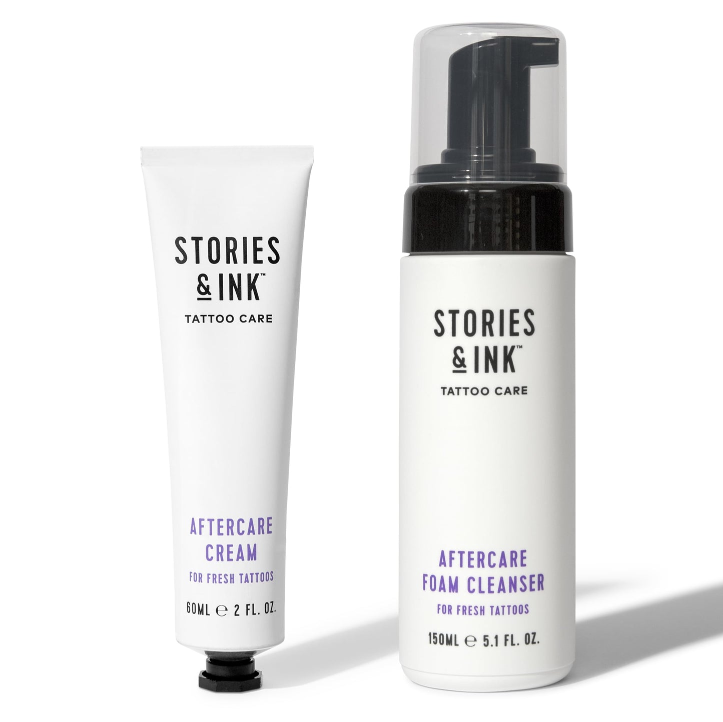 Stories & Ink | TATTOO AFTERCARE DUO - 2-Step Routine to Aid Natural Healing of Fresh Tattoos. Contains: x1 Tattoo Aftercare Cream & x1 Tattoo Aftercare Foam Cleanser