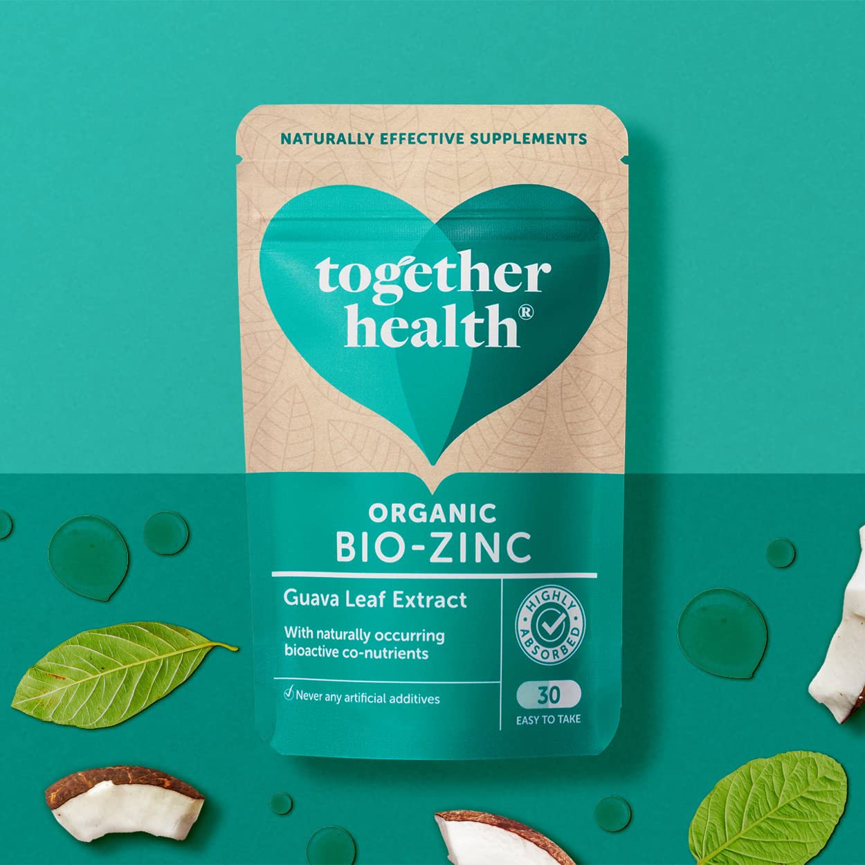 Organic Zinc supplement - Together Health - Natural Source of Zinc from Guava Leaves - Vegan - Made In The UK - 30 Vegecaps