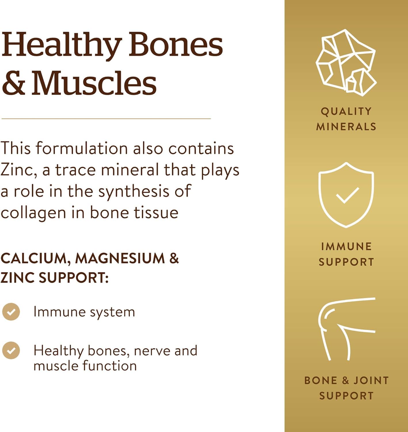 Solgar® Calcium Magnesium Plus Zinc Tablets - Pack of 100 - Healthy Bones, Teeth & Muscles - Supports Health of Nervous System - Vegan