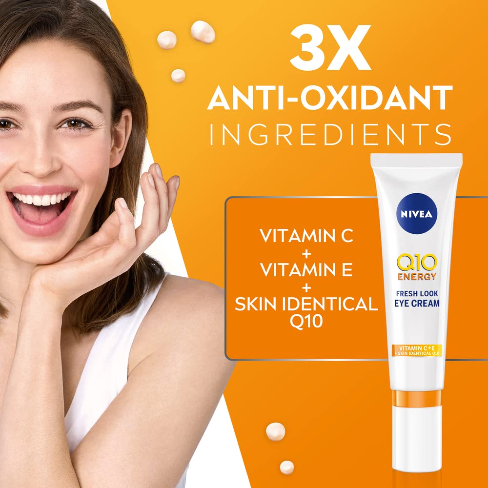 NIVEA Q10 Energy Fresh Look Eye Cream, Targets Fatigue, Dullness, And Crow's Feet, Energising Under Eye Cream Made With Skin-Identical Q10, Vitamin C, And Vitamin E
