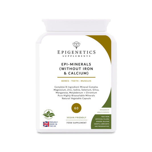 Epigenetics Epi-Minerals (Without Iron & Calcium) | 9-Mineral Complex: Silica, Magnesium, Zinc, Iodine + 4 More | 60 Vegan Capsules UK Made | 1 Capsule Daily (2 Month Supply)