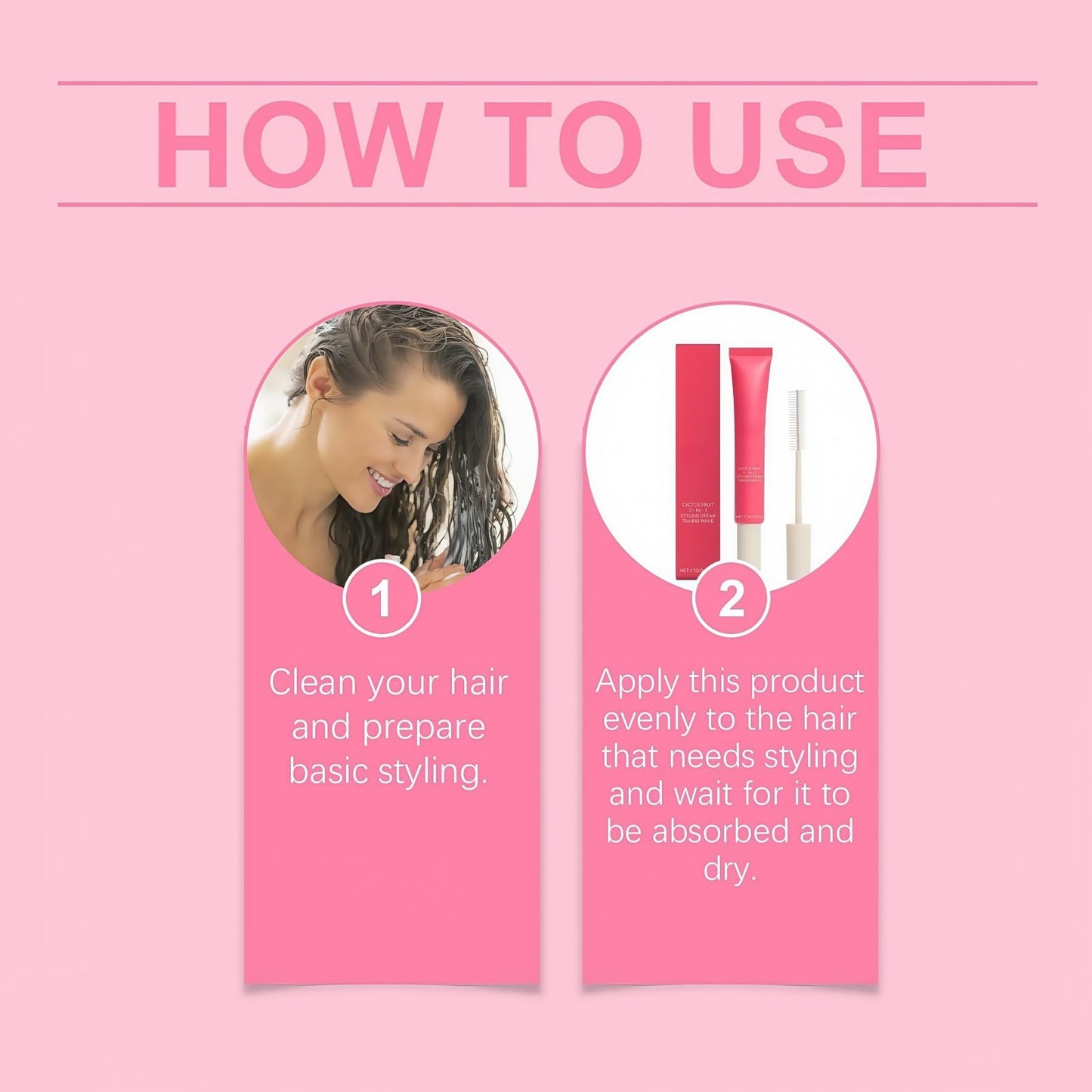 Ruojiar 3-in-1 Hair Styling Cream with Taming Wand,Slick Back Hair Brush,Cactus Fruit Smoothing Stick Hair Tame Flyaways,Hair Styling Products,Hair Mascara for Flyaway Hair,Hair Smoothing Cream,Vegan Formula
