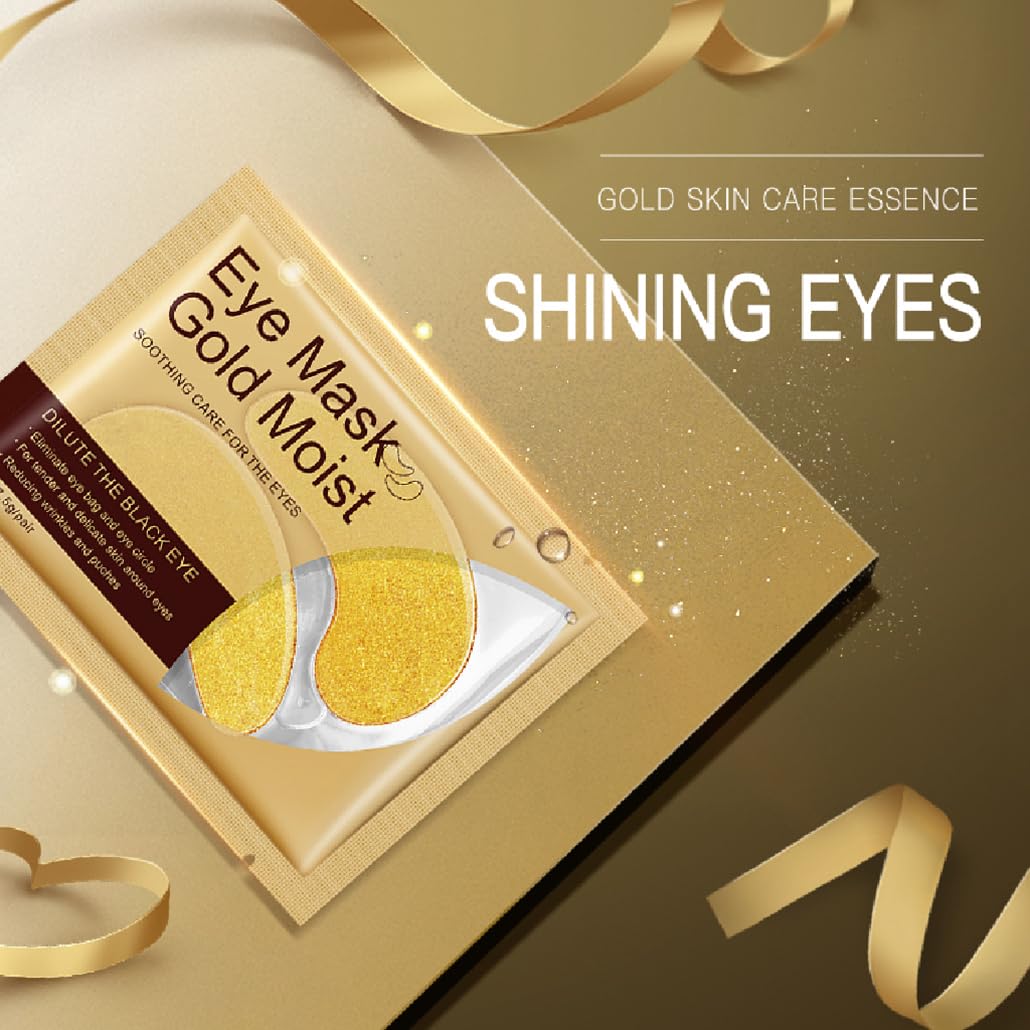 24 Gold Under Eye Masks, Gold Collagen Eye Masks for Puffy Eyes, Under Eye Gel Patches for Dark Circles, Anti Wrinkle, Skincare, Look Younger and Less Tired, Moisturize Your Skin (5 PCS)