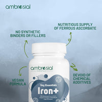 Ambrosial Iron Tablets High Strength 25mg| Iron Supplements for Women & Men Blood Support & Helps Reduce Tiredness & Fatigue | Enhanced Absorption & Non - Constipating (Pack of 1-120 Capsules)