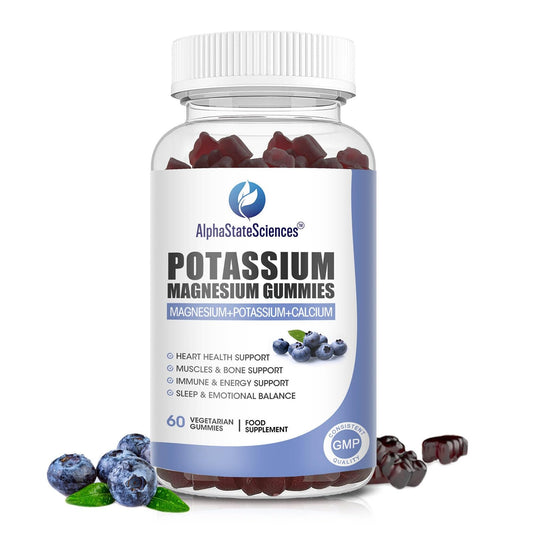 AlphaStateSciences Potassium Magnesium Gummies - Supports Muscle, Bone & Immune Health - 320mg Magnesium Glycinate, 200mg Potassium Citrate, 80mg Calcium Carbonate, 10mg Zinc, Vitamins B12, C, D3