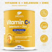 Nature's Finest by Nutrisslim Vitamin C + Selenium + Zinc | 1000mg of Vitamin C per Serving | 100% Daily Dose of Zinc | Suitable for Vegetarians and Vegans