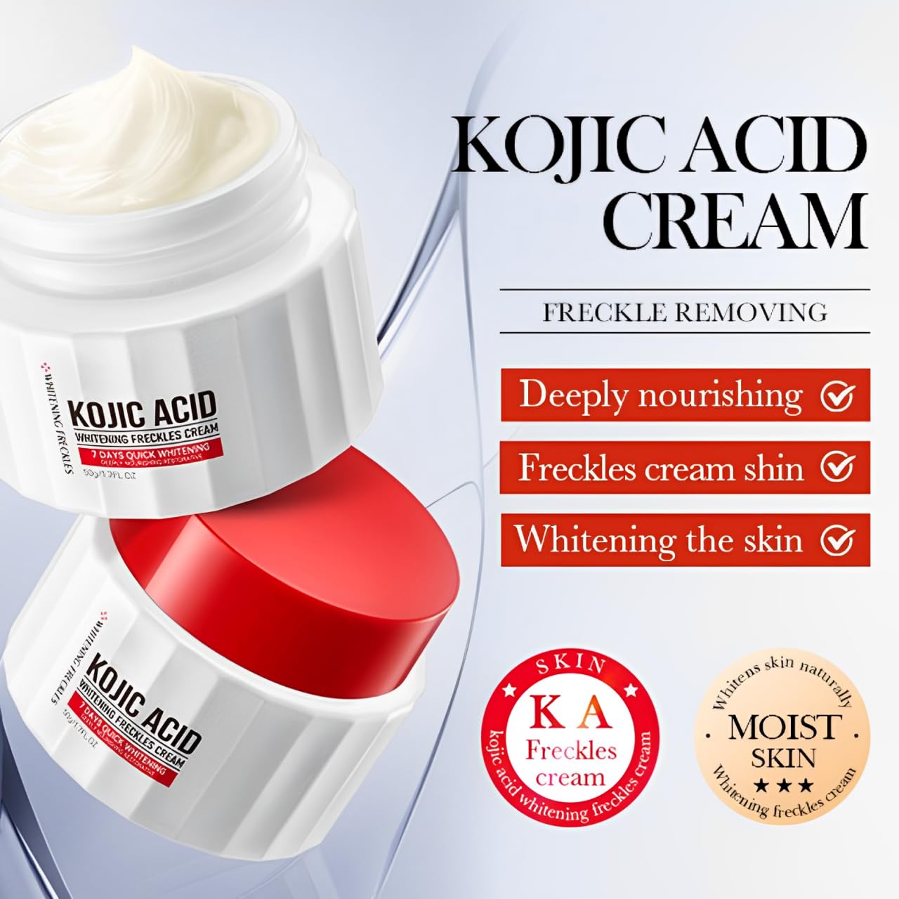 ISBEAUSOLS Kojic Acid Cream - Skin Lightening Cream for Anti Aging - Dark Spot Remover for Face - Hydrating Face Moisturiser for Dry Skin - Face Cream for Women - Anti Wrinkle Face Care, Moisturising,50g